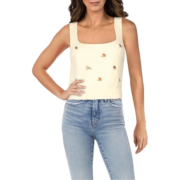 BNWT English Factory Womens Floral Embroidered Knit Sweater Tank Top Size XL - Picture 2 of 12